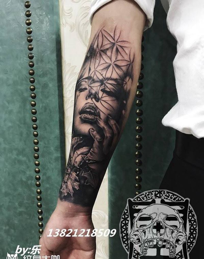 欧美女人纹身图片_成品手臂手部欧美写实人物纹身图案