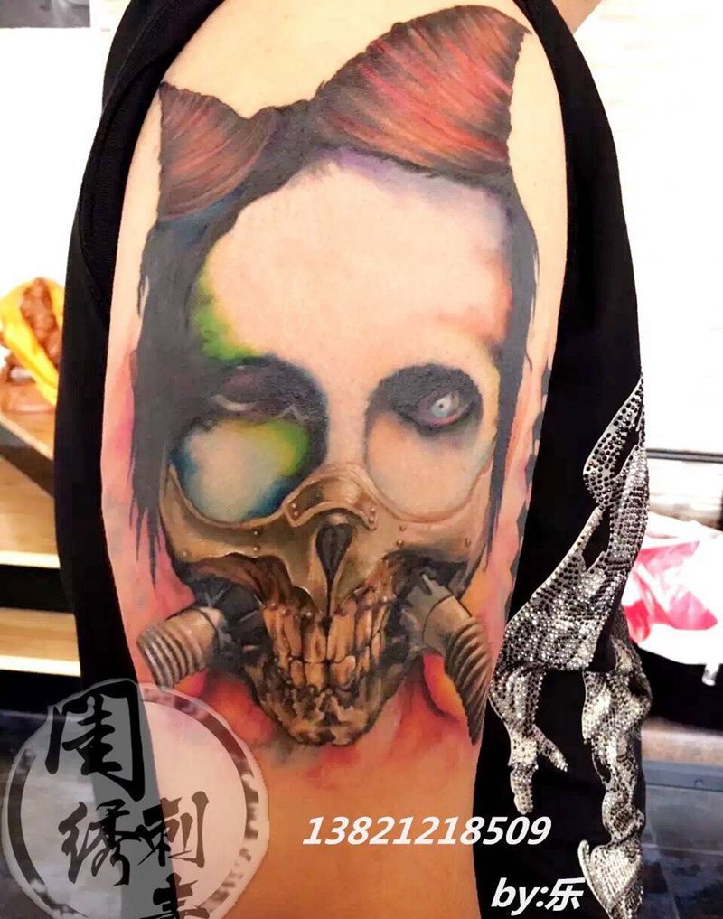 金属。曼森纹身图片_成品手臂肩部欧美写实清新肖像人物原创纹身图案