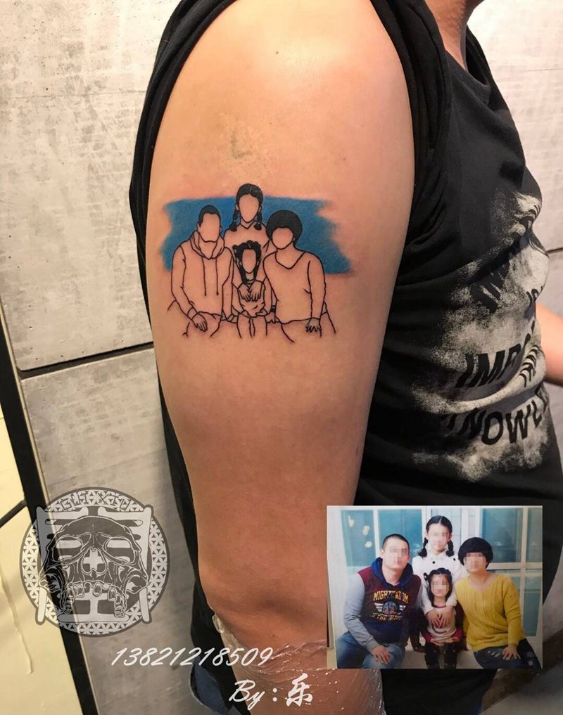 全家福纹身图片_成品肩部手臂清新人物纹身图案