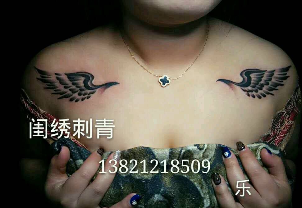 翅膀纹身图片_肩部欧美清新静物成品纹身图案