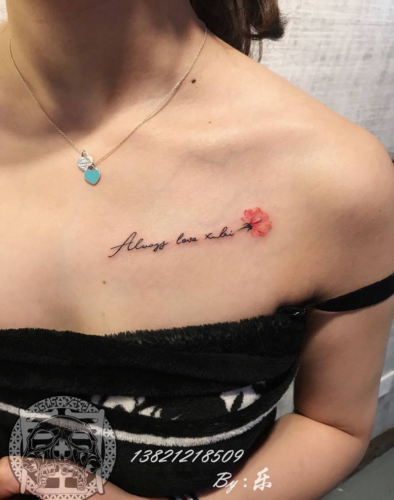 英文花朵纹身图片_成品颈部胸部欧美清新习俗写实贴纸植物字符纹身图案