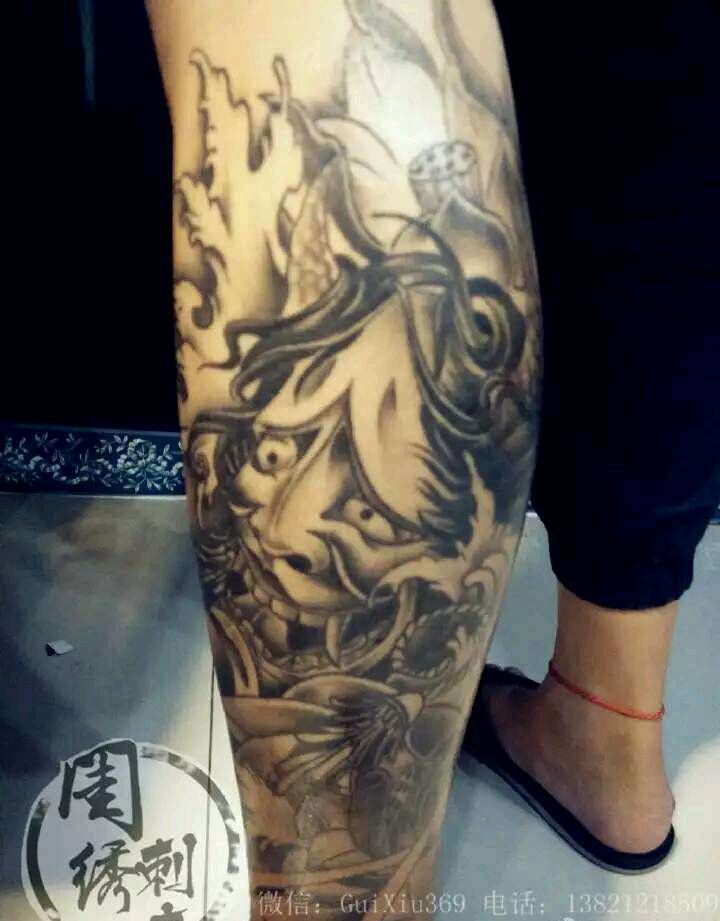 般若纹身图片_腿部传统鬼神宗教成品纹身图案