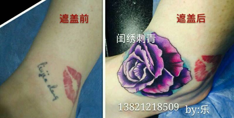 遮盖失败纹身纹身图片_脚部欧美清新植物成品纹身图案