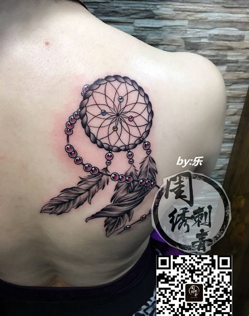 捕梦网纹身图片_成品肩部背部清新欧美静物图腾贴纸纹身图案