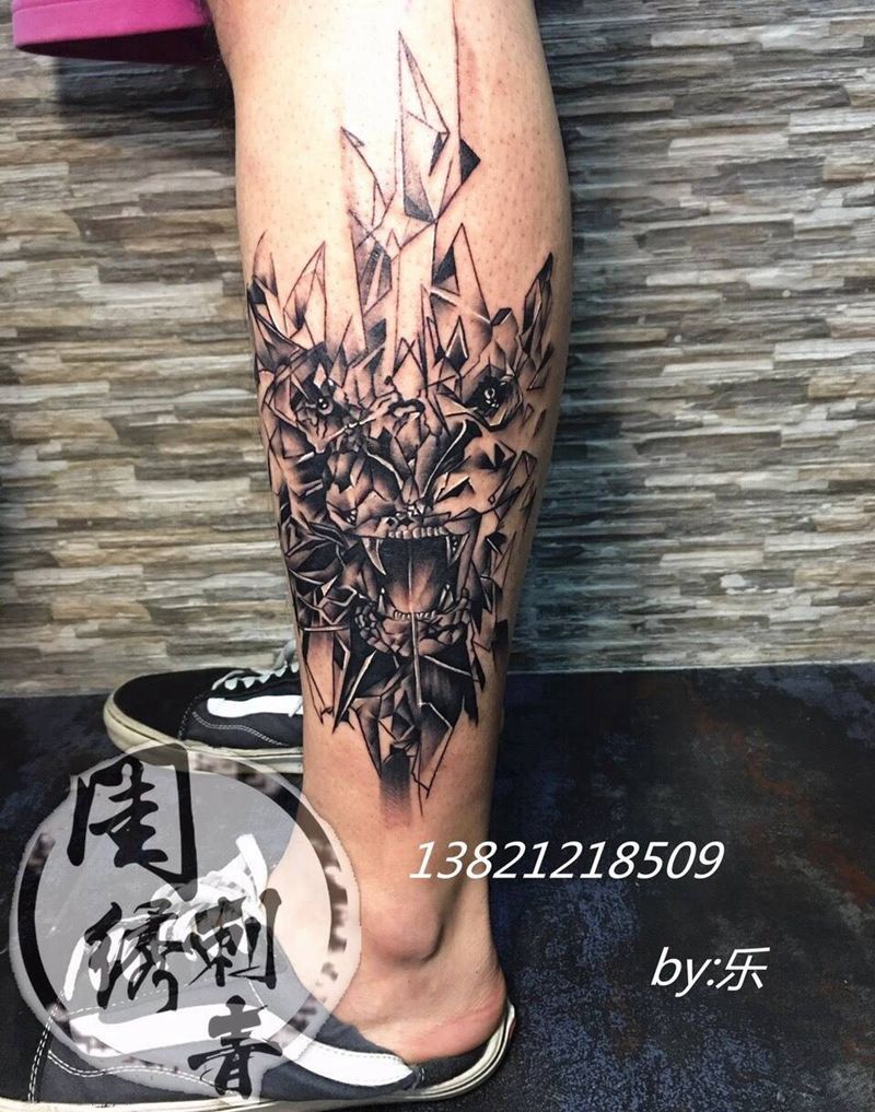摇滚老虎纹身图片_成品腿部脚部欧美清新几何动物静物图腾宗教纹身图案