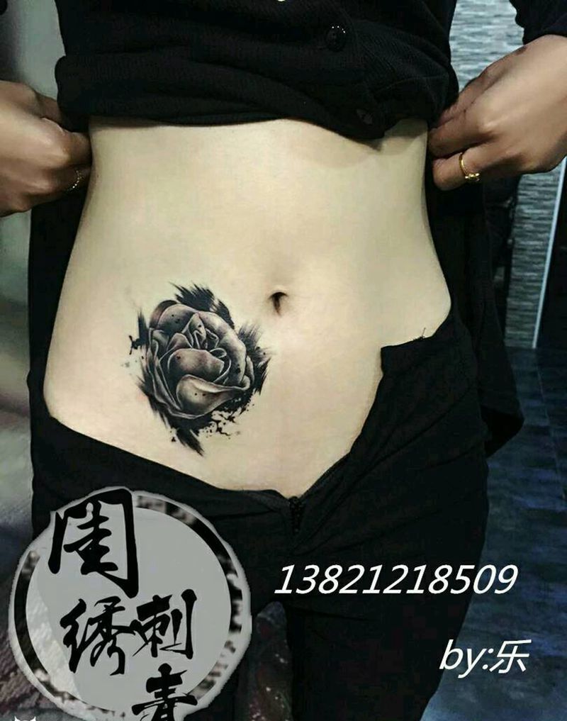 遮盖疤痕纹身图片_腹部腰部欧美清新植物静物成品纹身图案