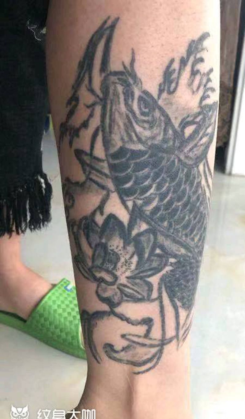 暴力遮盖！纹身图片_腿部新传统纹身图案
