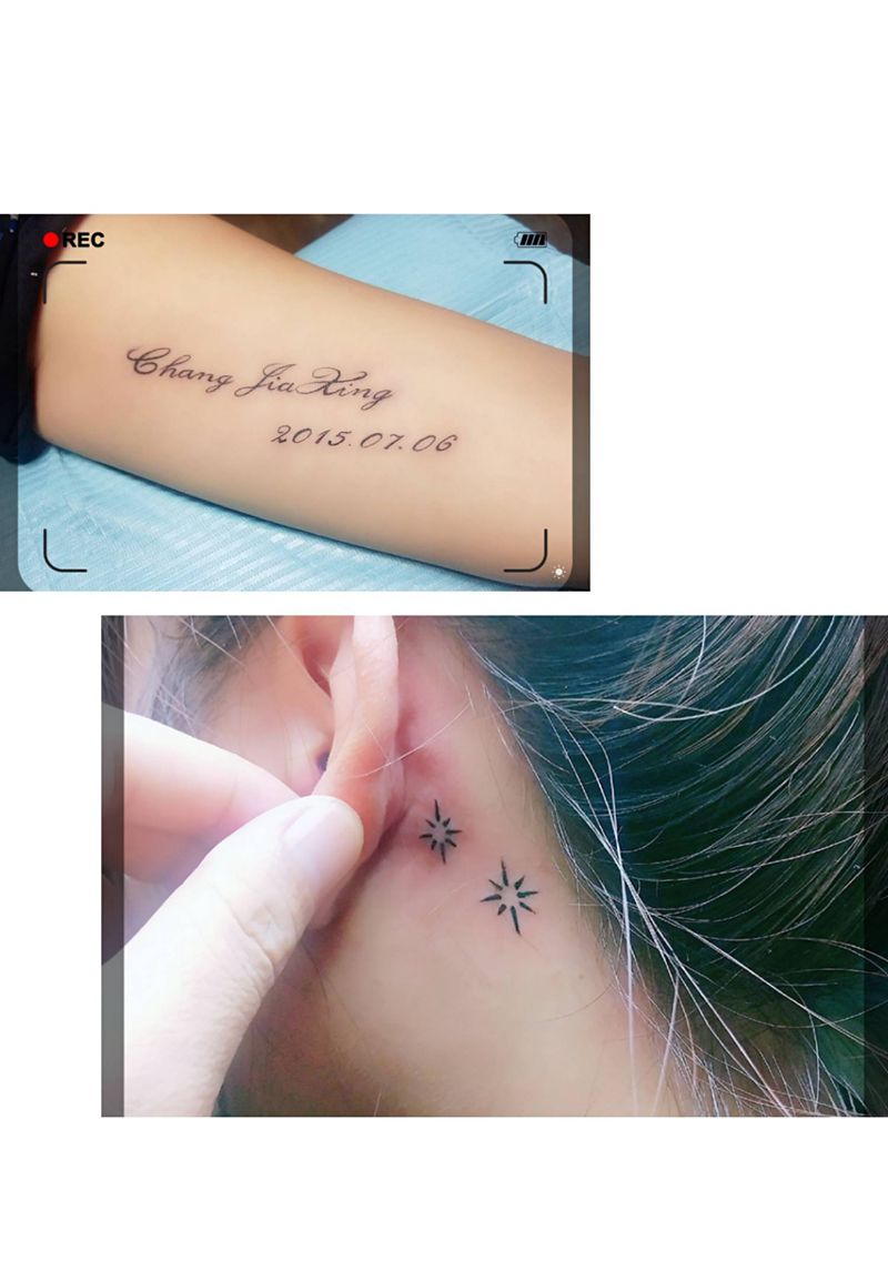 小清新纹身图片_手臂颈部几何花体字纹身图案