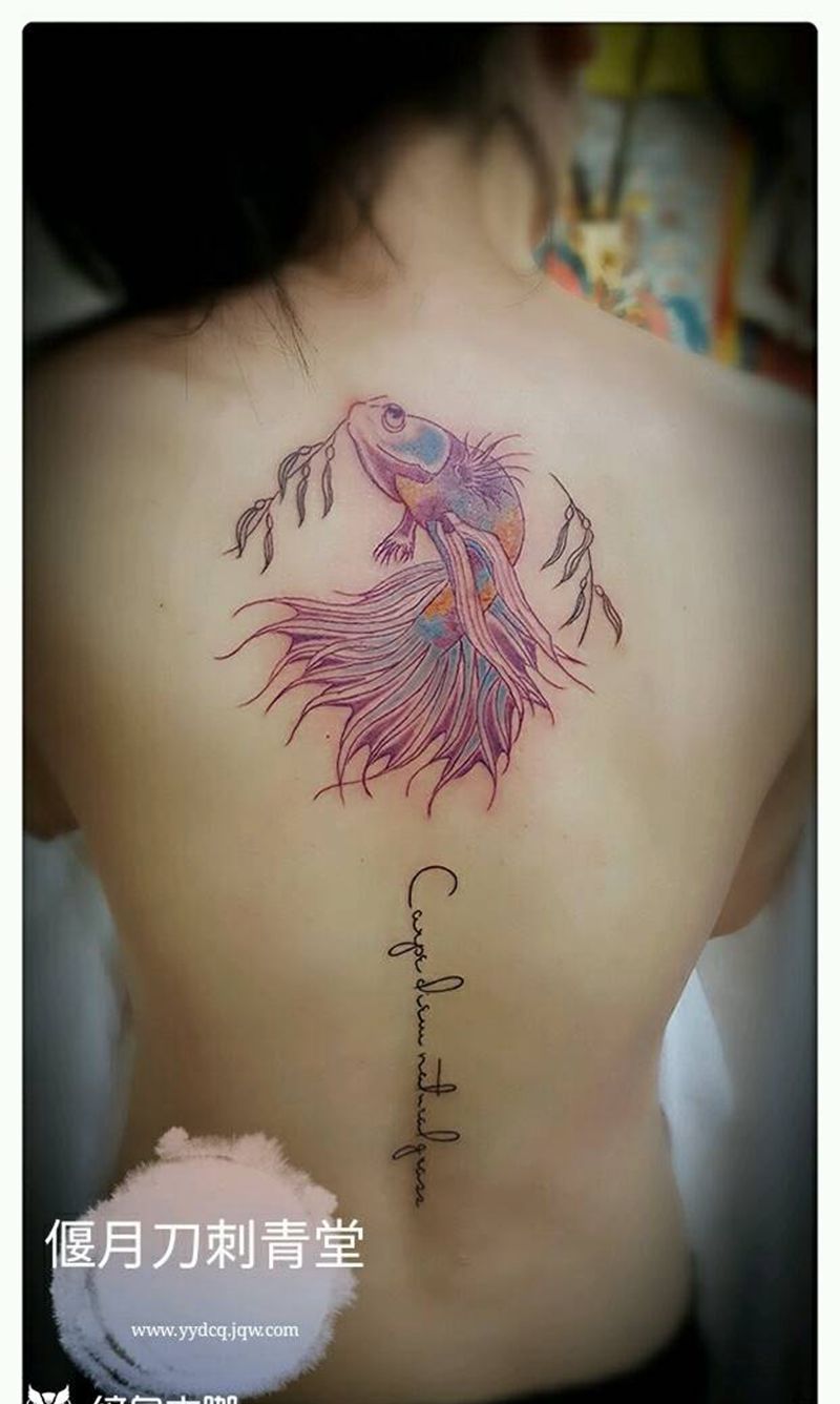 原创鱼纹身图片_背部清新原创字母鱼成品手稿纹身图案