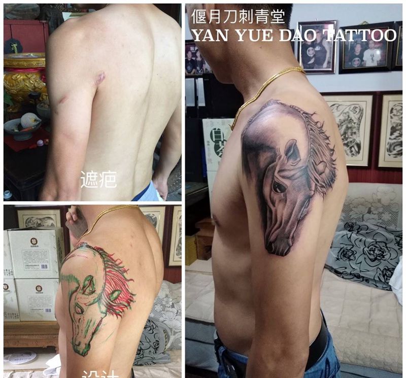 马纹身图片_原创成品手臂写实动物马纹身图案