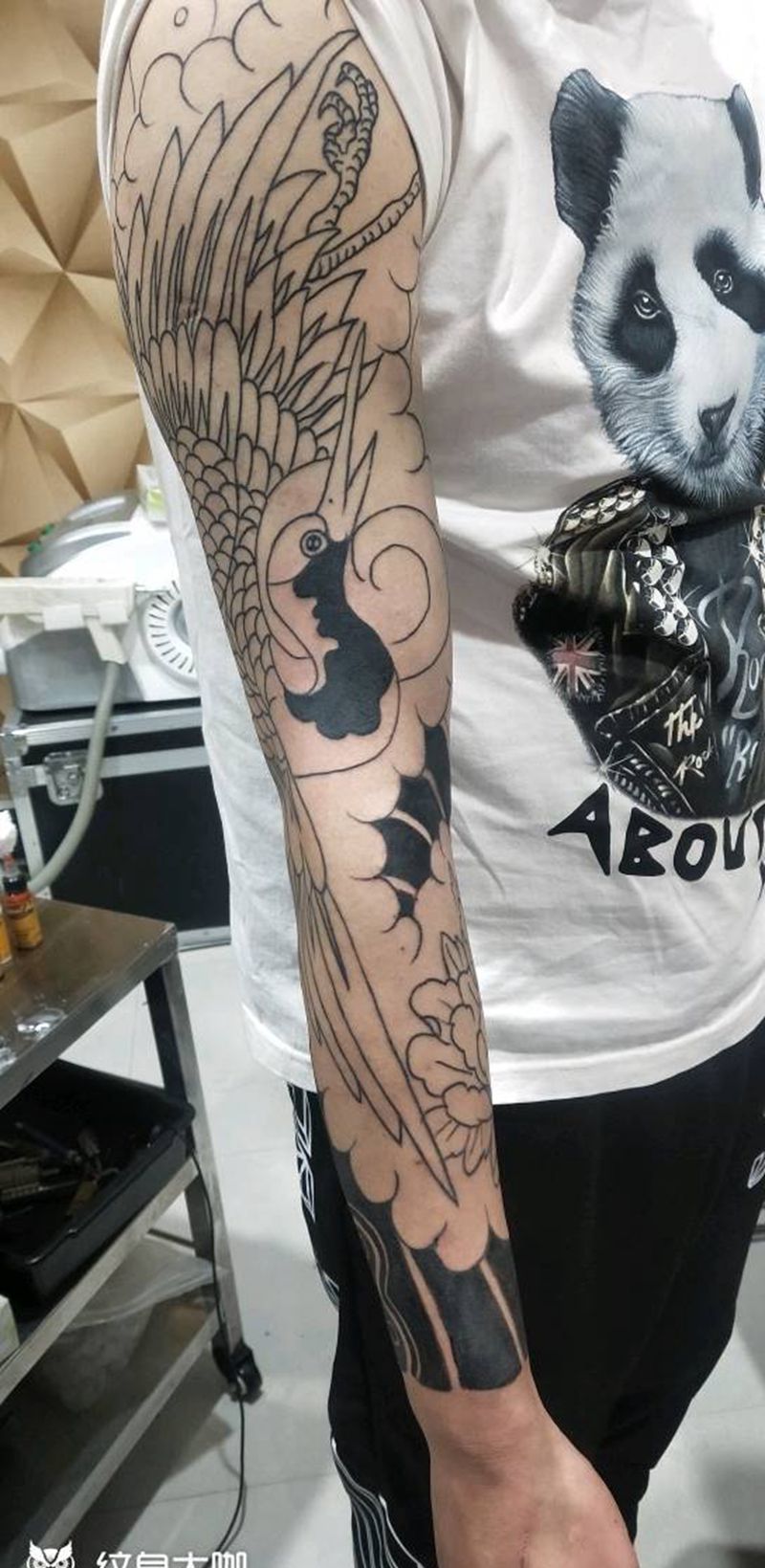 花臂鹤纹身图片_老传统纹身图案