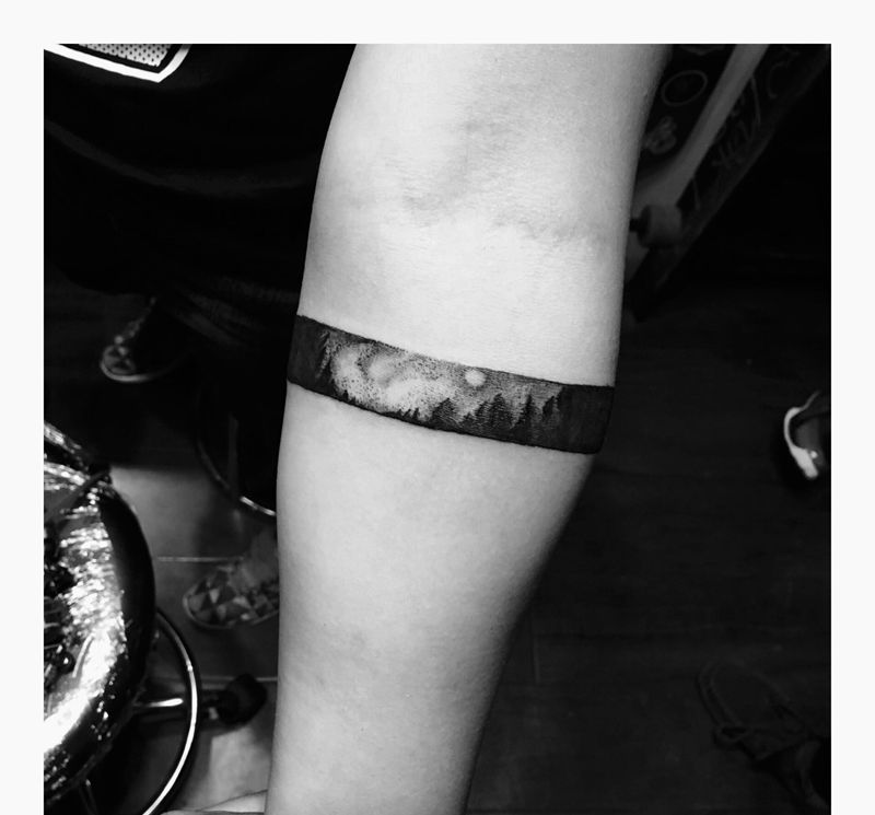 臂环 风景纹身图片_成品手臂欧美几何静物原创情侣纹身图案