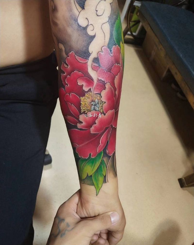 牡丹纹身图片_手臂纹身图案