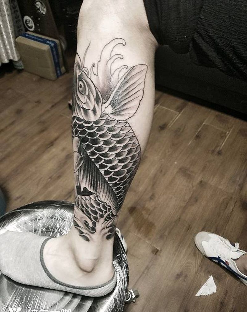鲤鱼遮盖纹身图片_背部手臂腿部传统贴纸动物原创运城纹身尊炎刺青成品纹身图案