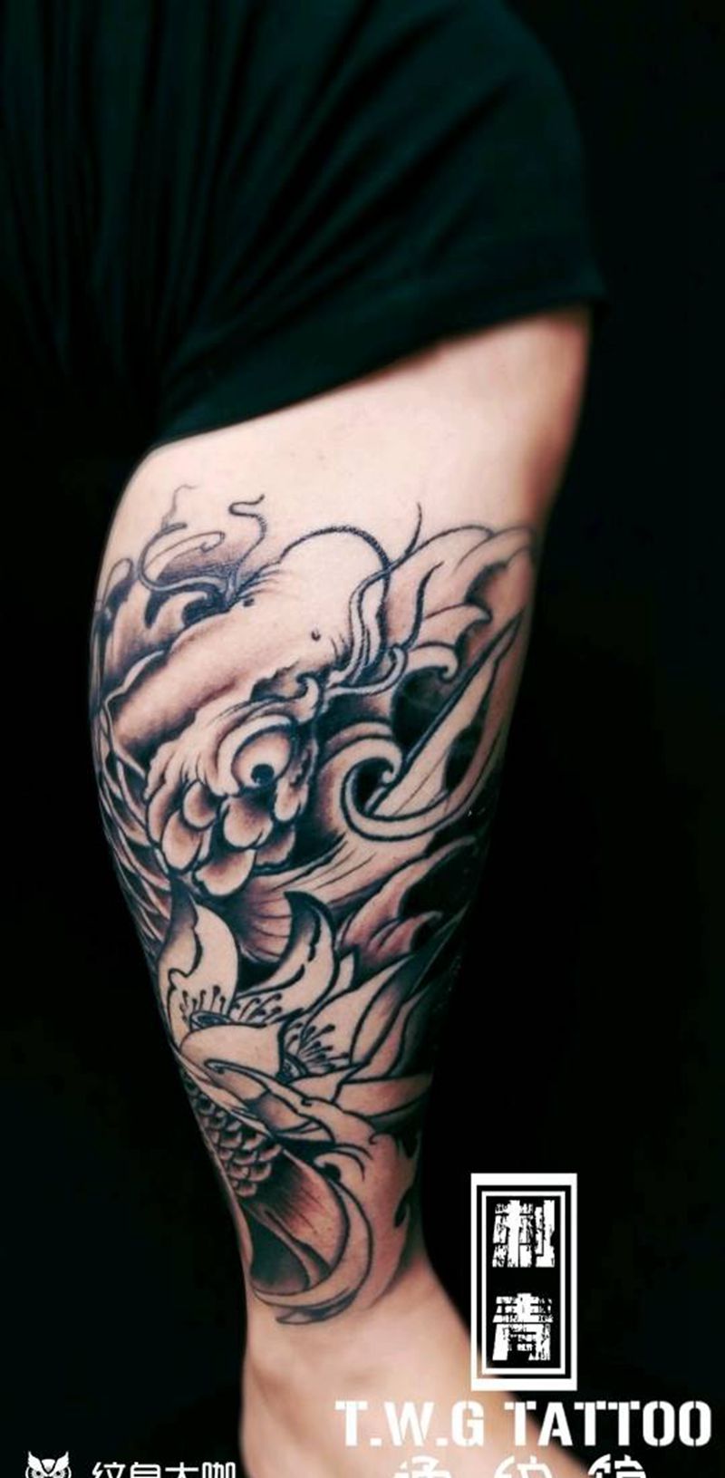 鲤鱼纹身图片_腿部新传统鱼纹身图案