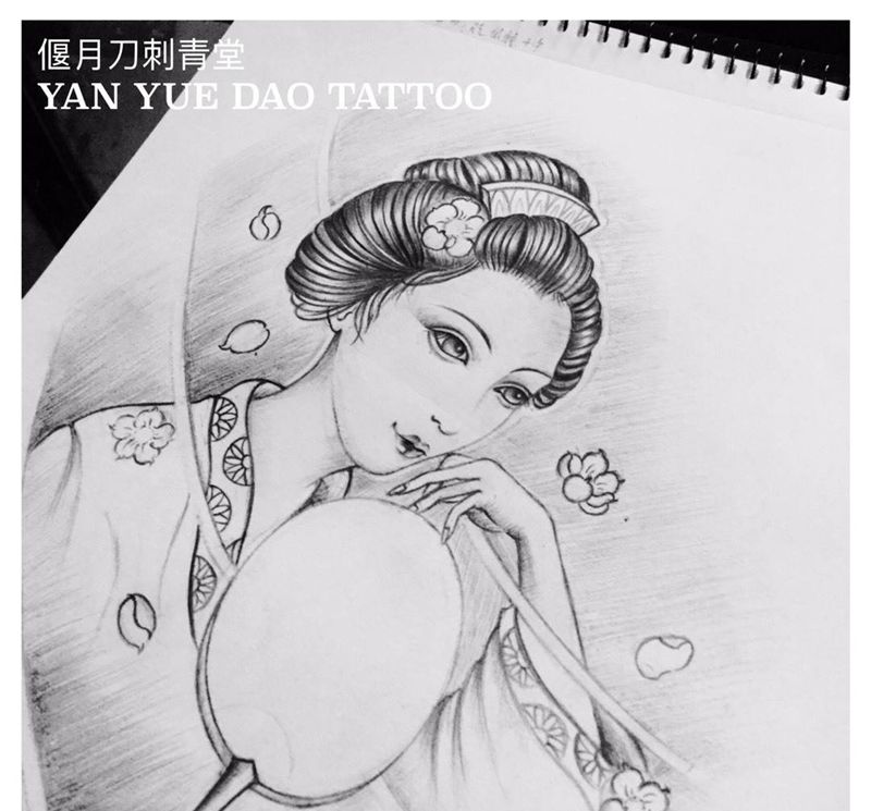 原创手稿艺伎纹身图片_手稿背部手臂腿部传统艺伎原创纹身图案