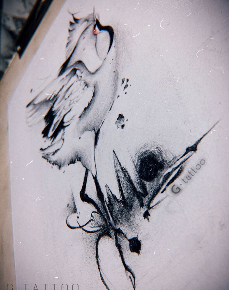 鹤纹身图片_水墨纹身图案