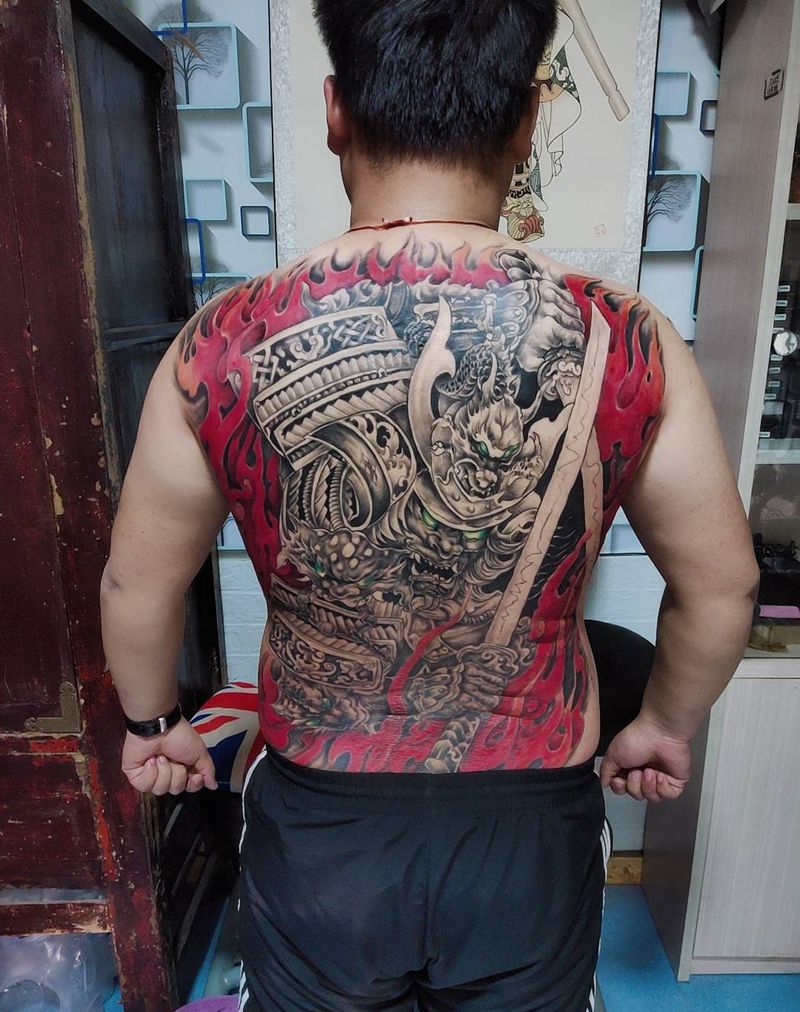 鬼武士纹身图片_背部纹身图案