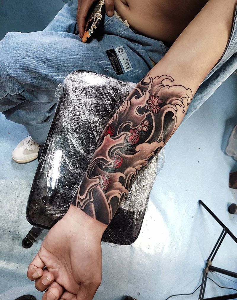 水花 浪花 石头纹身图片_手臂纹身图案