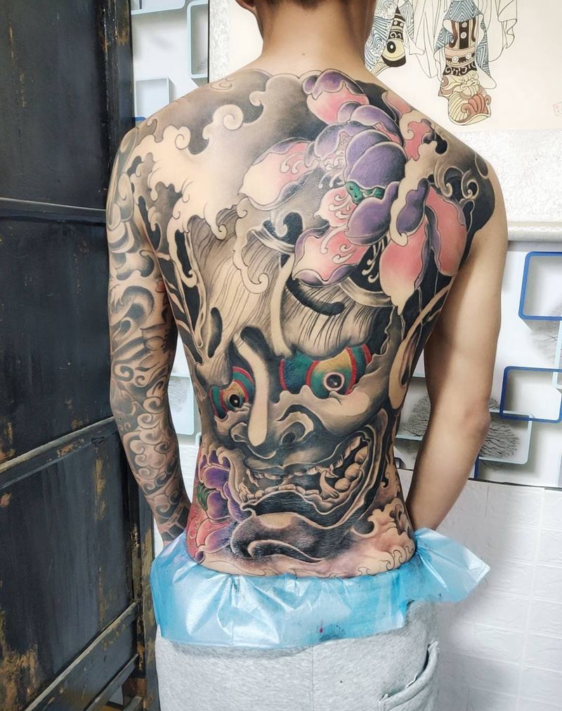 般若 莲花纹身图片_背部纹身图案