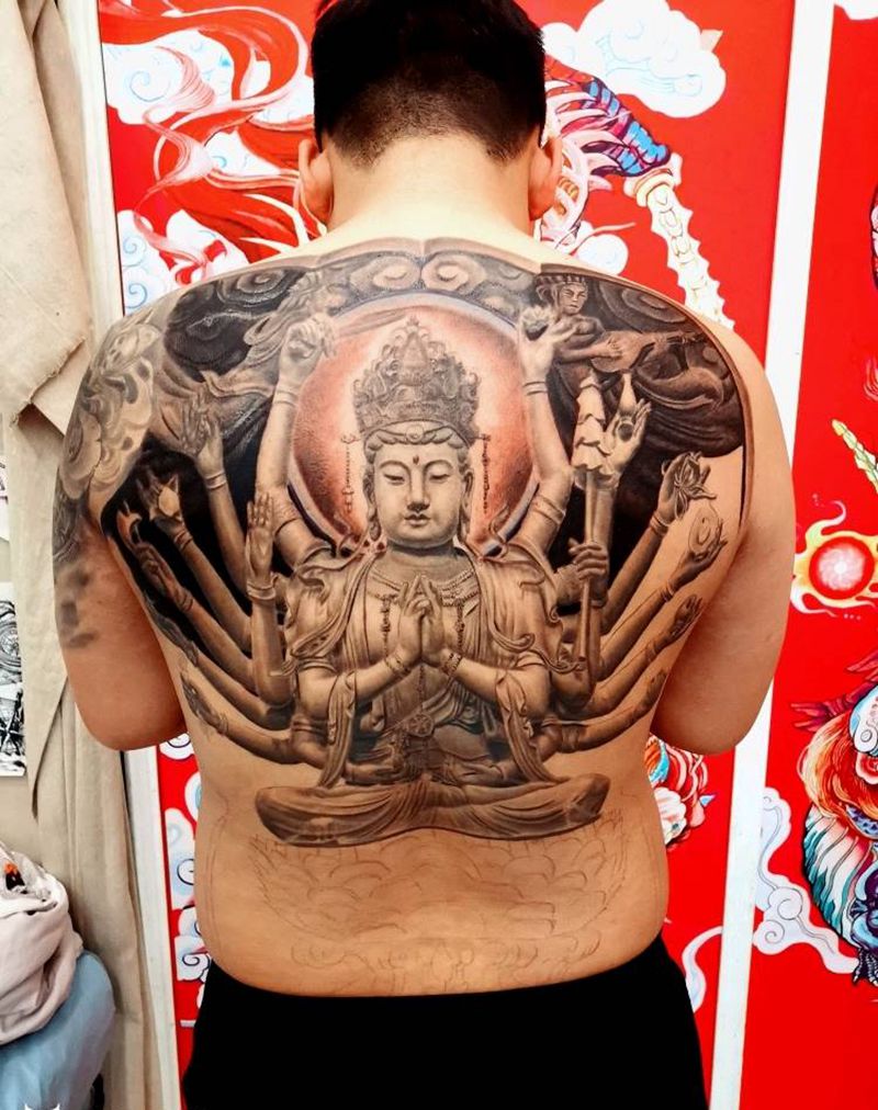 千手观音纹身图片_未完成纹身图案