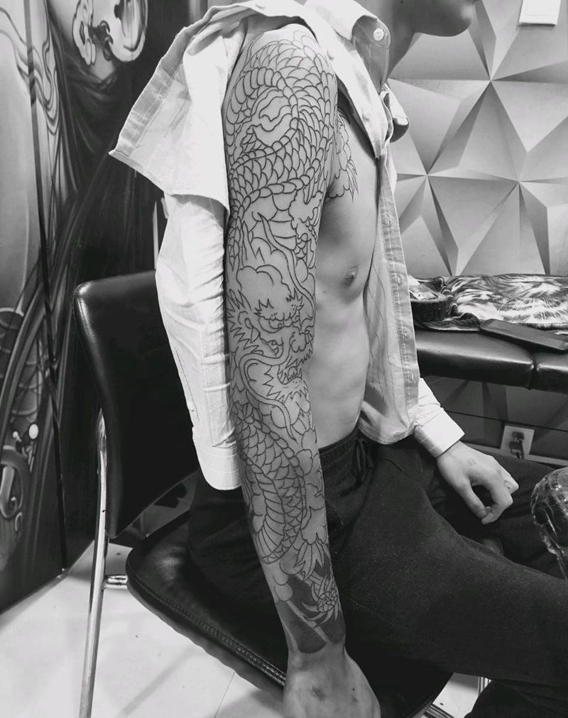 花臂龙1600纹身图片_老传统纹身图案