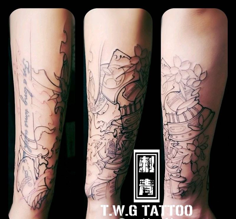 鬼武士纹身图片_手臂新传统鬼武士纹身图案