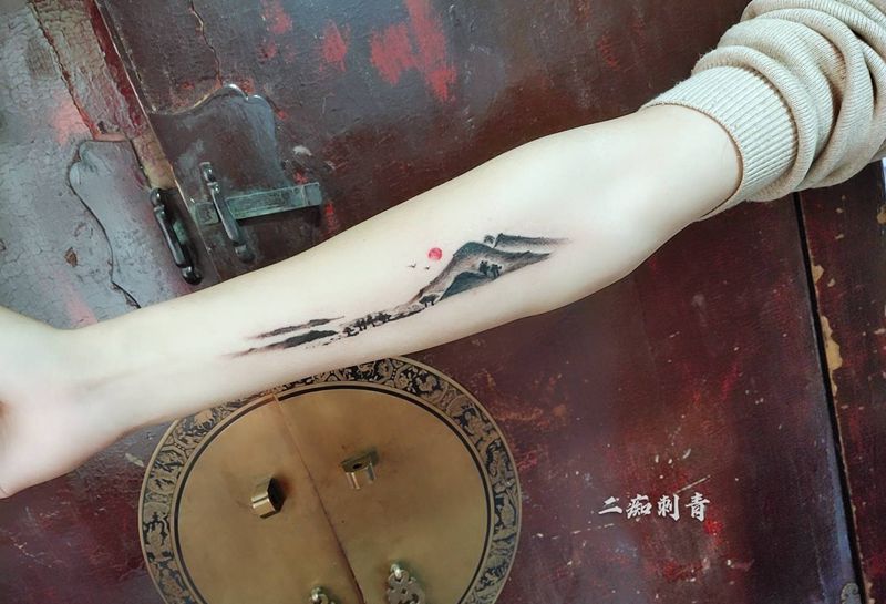 山水纹身图片_手臂纹身图案