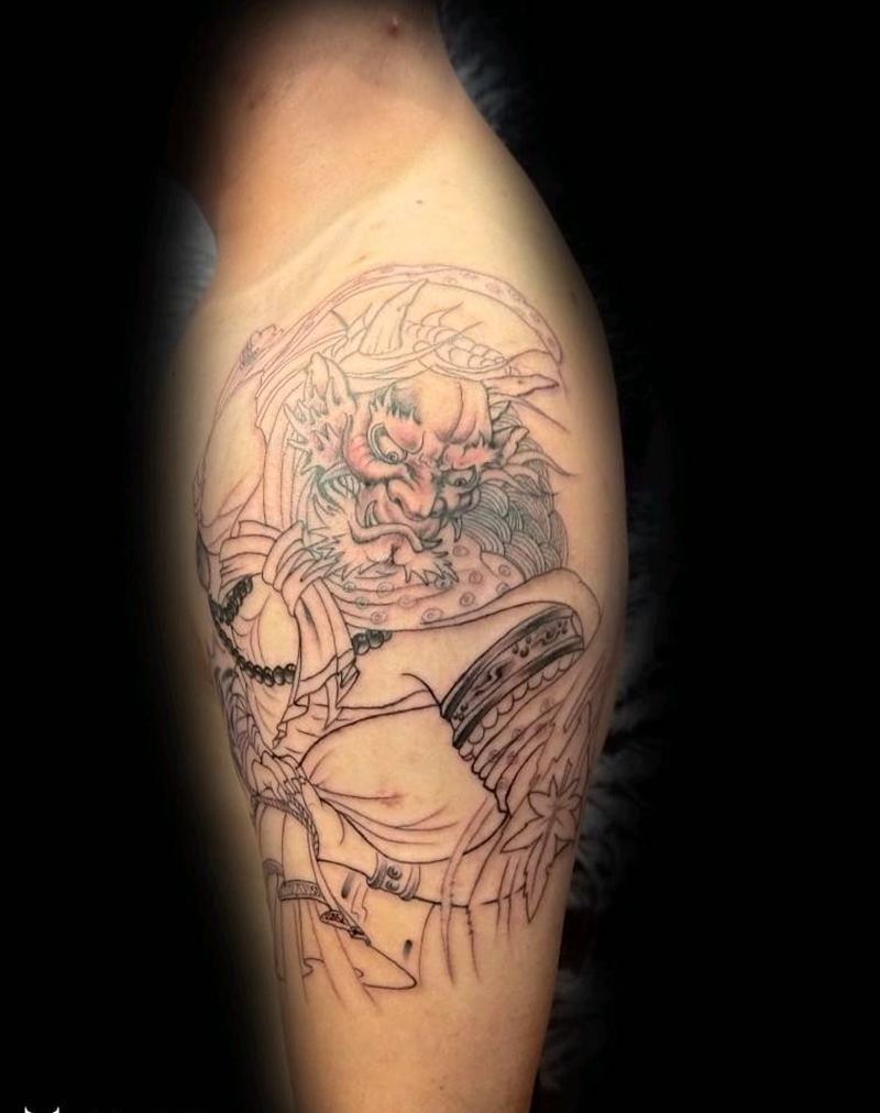 半胛，风神雷神纹身图片