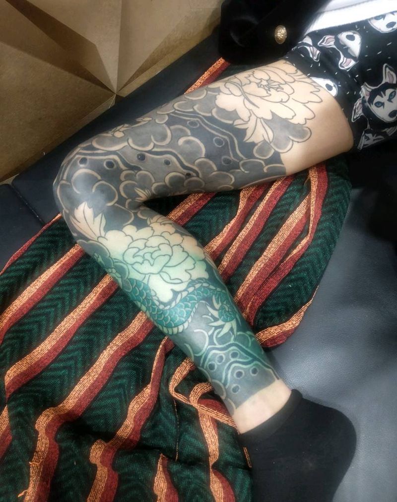 1600花腿纹身图片_腿部老传统纹身图案