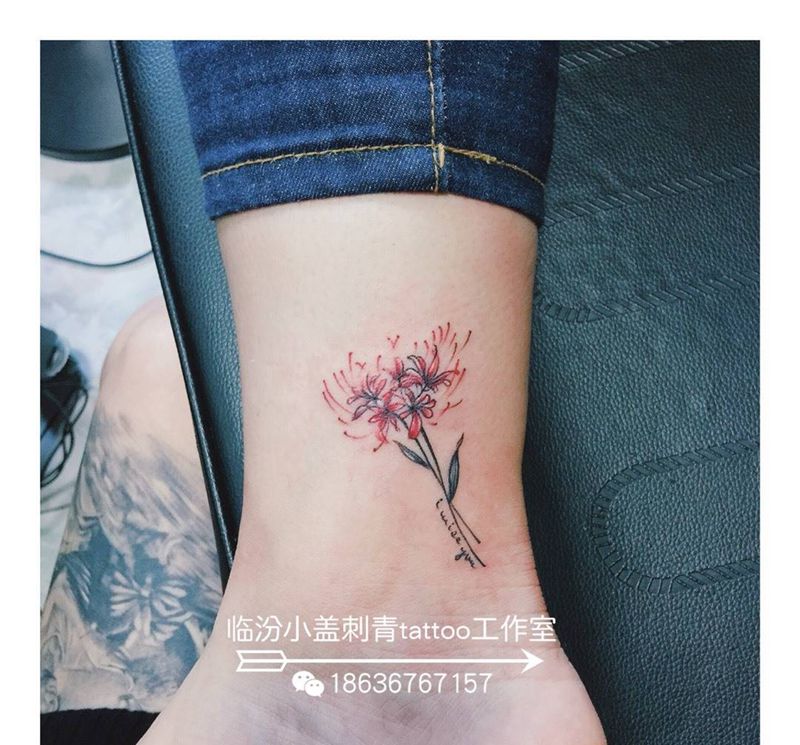 花纹身图片_成品腿部清新字符植物原创情侣静物纹身图案