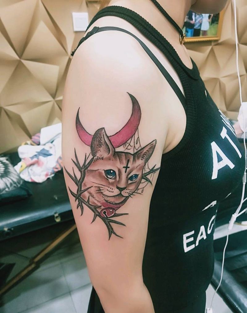 猫头纹身图片_新传统纹身图案