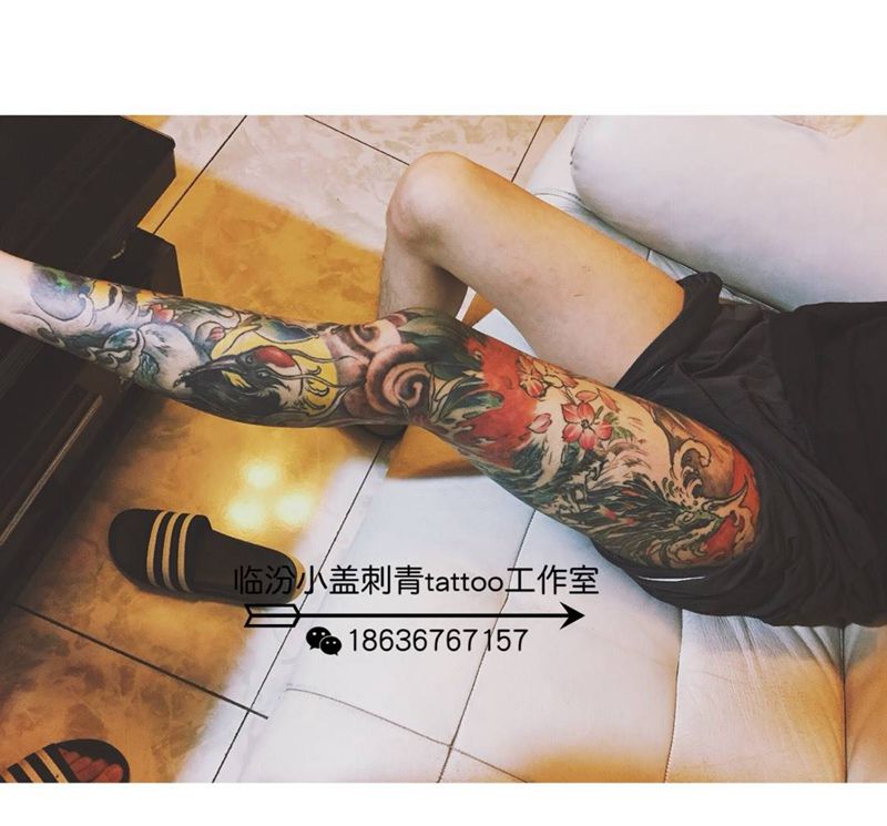 花腿（未完）纹身图片_腿部传统动物植物原创纹身图案
