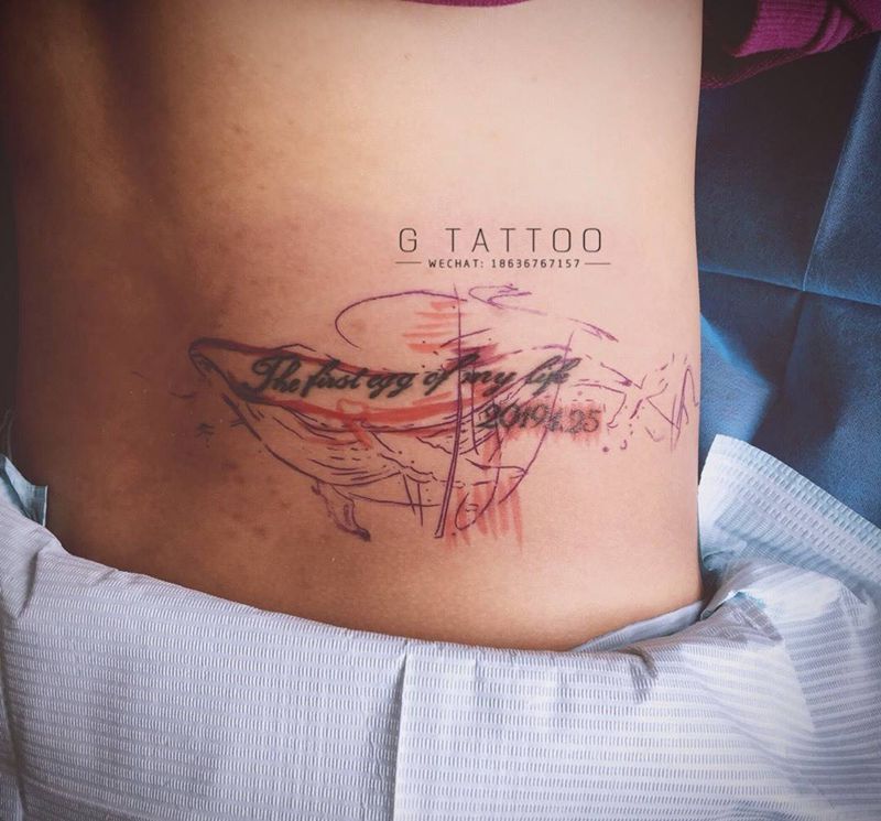 遮盖纹身图片_成品手稿腰部清新几何动物纹身图案