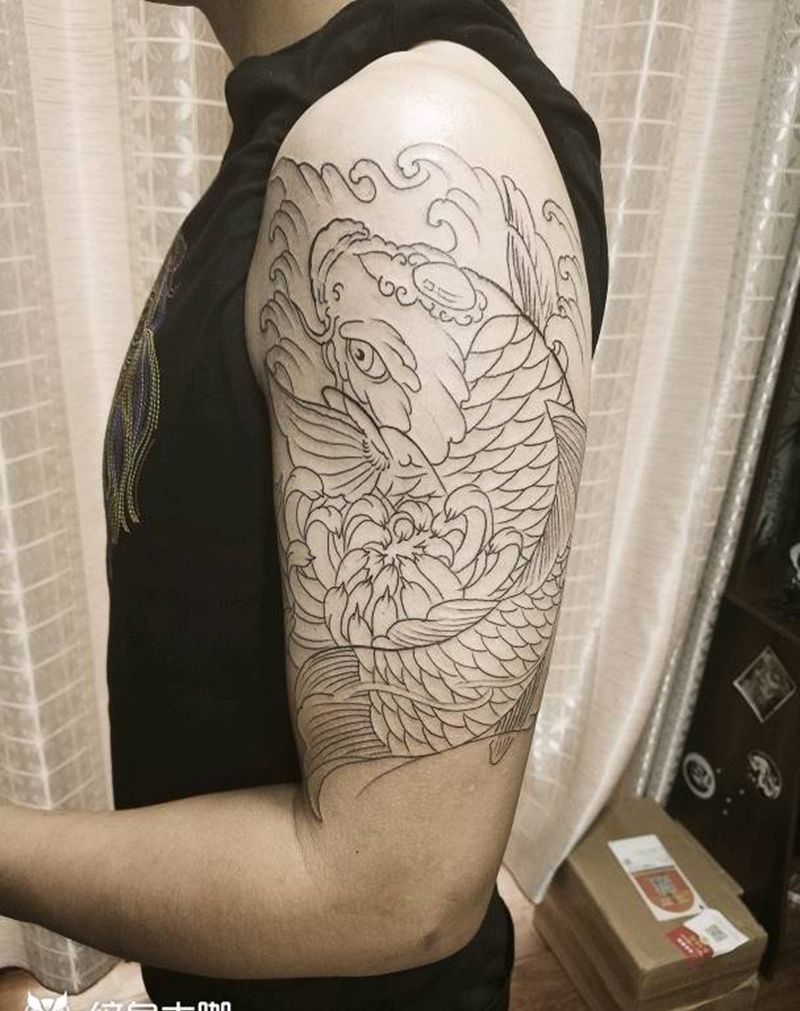 鲤鱼纹身图片_肩部胸部腰部背部手臂腿部传统动物运城纹身成品纹身图案