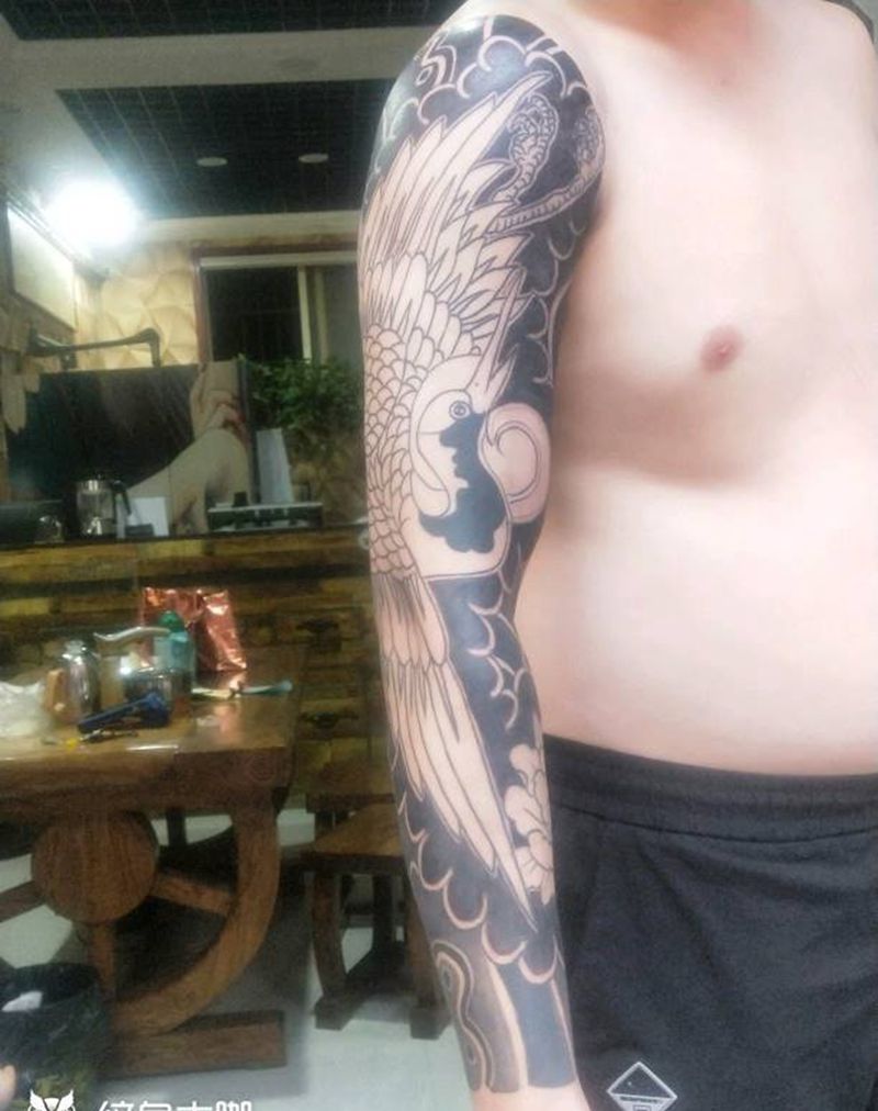 鹤纹身图片_手臂老传统纹身图案