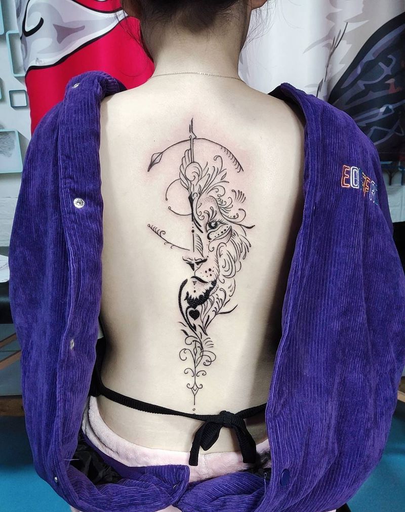 狮子纹身图片_背部纹身图案