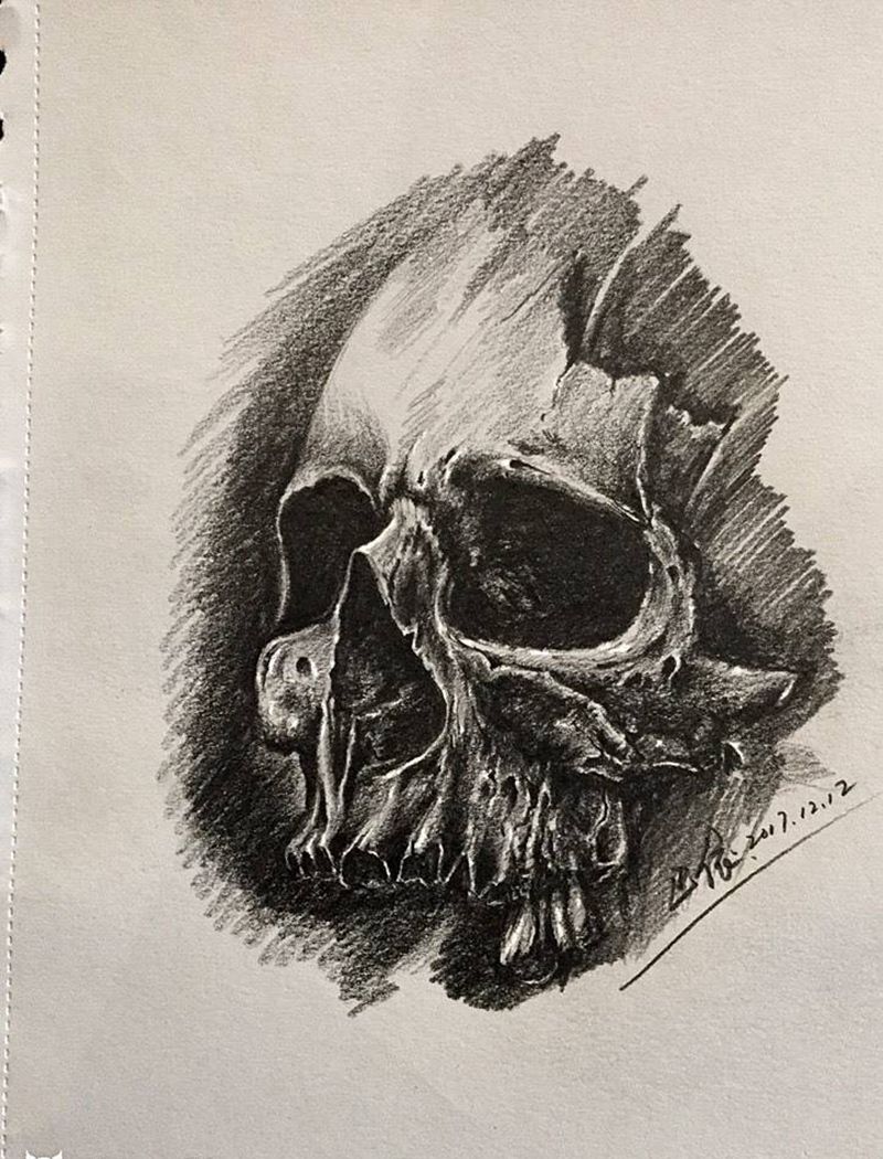 速写骷髅纹身图片_巴依内蒙古专业鬼神欧美手稿纹身图案