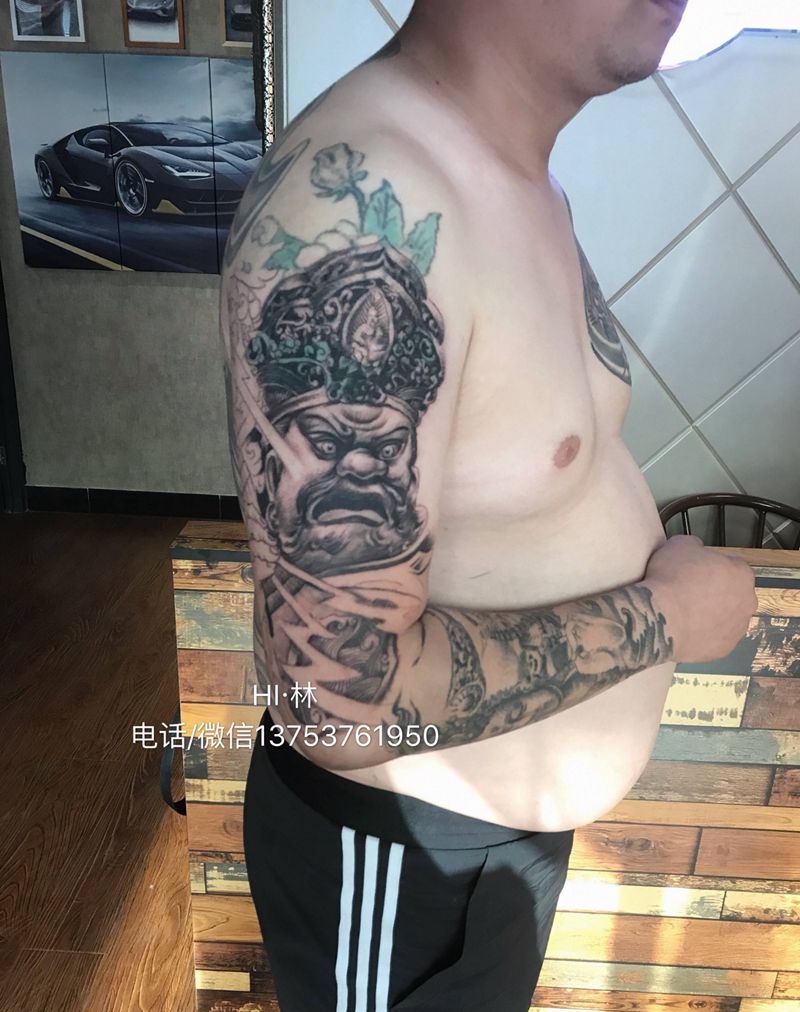天王纹身图片_手稿手臂传统人物纹身图案