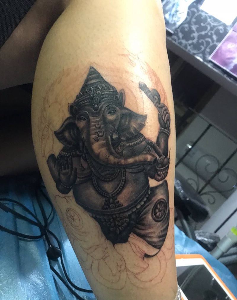 像神纹身图片_腿部纹身图案