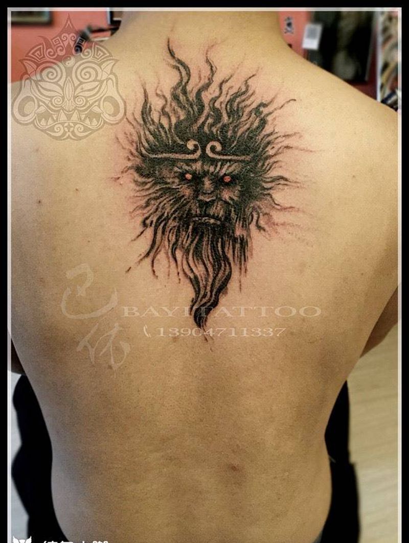 速写水墨悟空纹身图片_巴依纹身内蒙古纹身专业纹身传统国画鬼神纹身图案