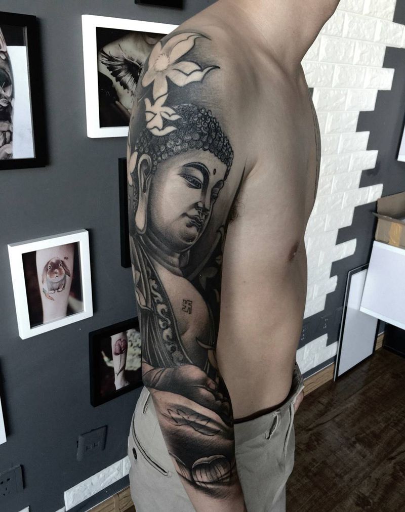 大日如来纹身图片_传统手臂成品人物纹身图案