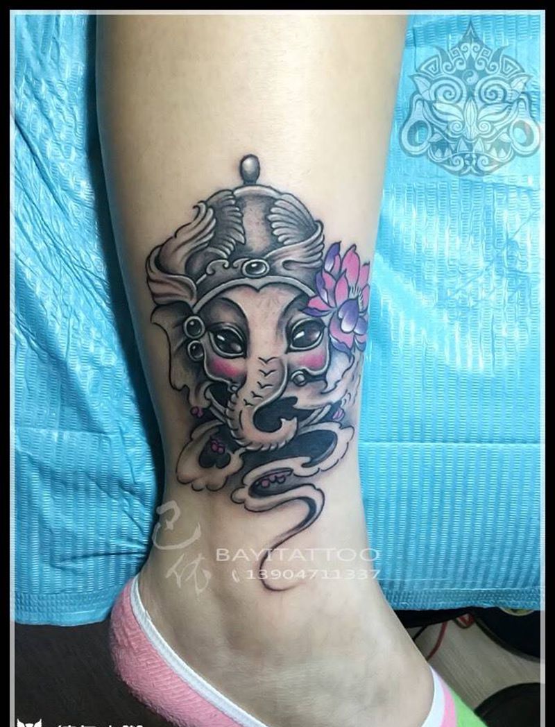 大象神和小象神纹身图片_巴依内蒙古专业培训鬼神清新纹身图案