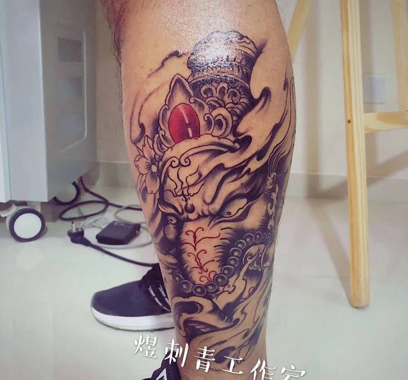 象神纹身图片_腿部成品纹身图案