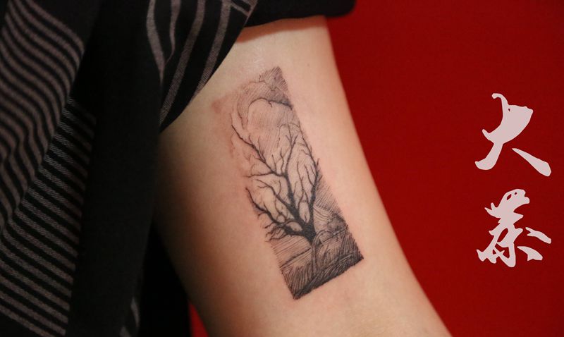 单针风景小图纹身图片_手臂纹身图案