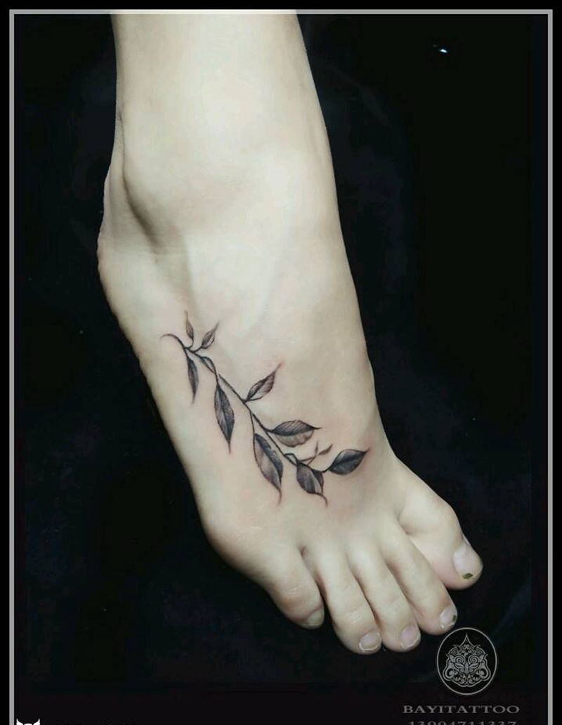 橄榄枝纹身图片_脚部新传统橄榄枝小清新纹身图案