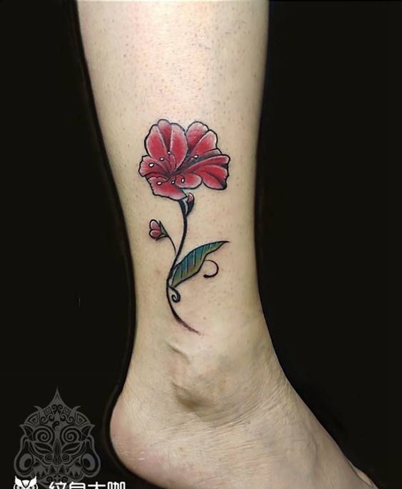 罂粟花修改纹身图片_腿部水彩罂粟花修改纹身图案