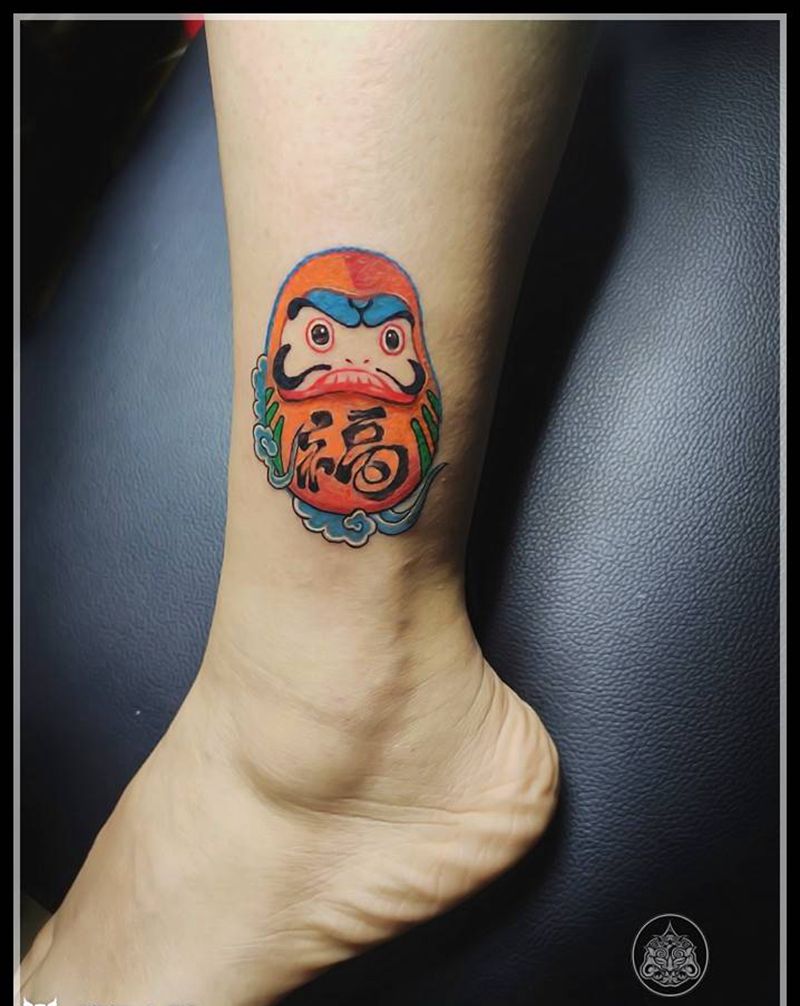 达摩蛋（福蛋）纹身图片_腿部New School达摩蛋福蛋纹身图案