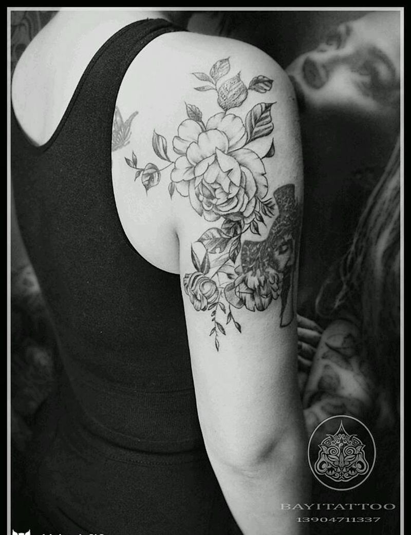 素花纹身图片_传统清新植物内蒙古纹呼市巴依纹身图案