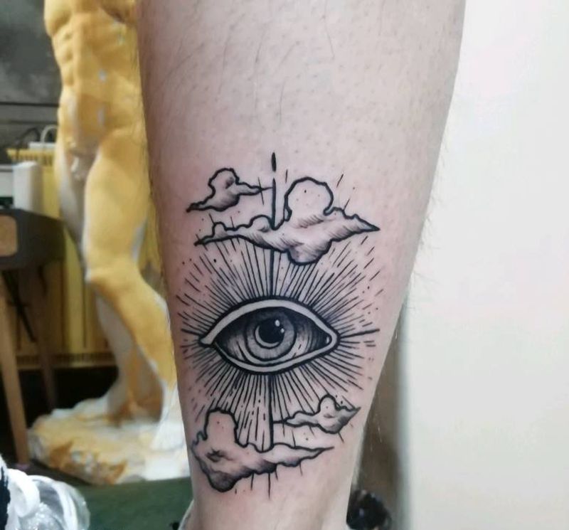 眼睛纹身图片_腿部Old School纹身图案